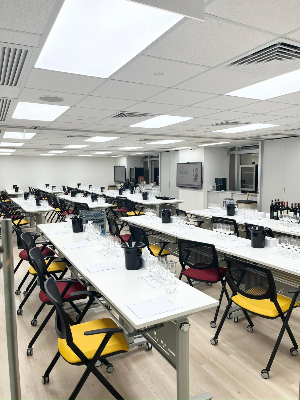 Two glasses of white wine on a table